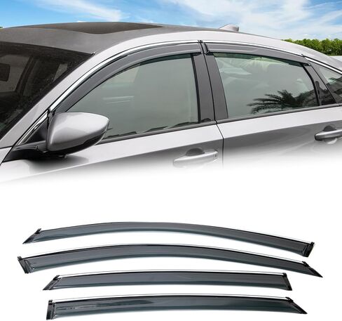 FREEMOTOR802 أقنعة نافذة لاصقة ومشبكية، واقيات من المطر من الشمس، مناسبة لسيارة Honda Accord 2018-2025، طراز OE دخان ملون مع حواف من الكروم أكريليك 4 قطع منحرف الرياح في نافذة السيارة الجانبية in Kuwait
