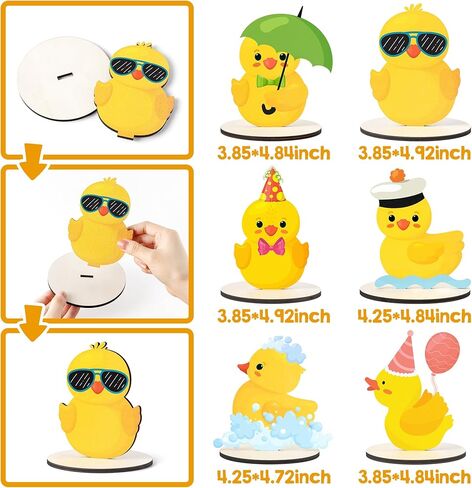 6 Pcs Yellow Duck Wooden Centerpieces Funny Little Duck Figurines Bubble Bath Theme Tabletop Decorations for Baby Shower Birthday Nursery Party Tiered Tray Farmhouse Desk Home Rustic Wood Decor in Saudi Arabia