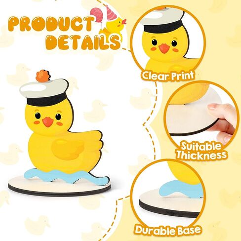 6 Pcs Yellow Duck Wooden Centerpieces Funny Little Duck Figurines Bubble Bath Theme Tabletop Decorations for Baby Shower Birthday Nursery Party Tiered Tray Farmhouse Desk Home Rustic Wood Decor in Saudi Arabia