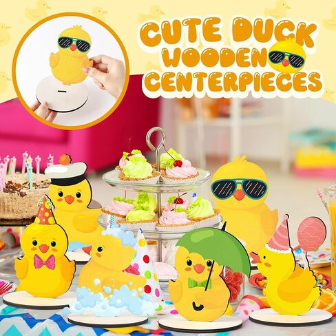 6 Pcs Yellow Duck Wooden Centerpieces Funny Little Duck Figurines Bubble Bath Theme Tabletop Decorations for Baby Shower Birthday Nursery Party Tiered Tray Farmhouse Desk Home Rustic Wood Decor in Saudi Arabia