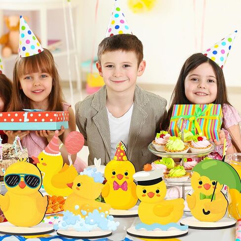 6 Pcs Yellow Duck Wooden Centerpieces Funny Little Duck Figurines Bubble Bath Theme Tabletop Decorations for Baby Shower Birthday Nursery Party Tiered Tray Farmhouse Desk Home Rustic Wood Decor in Saudi Arabia