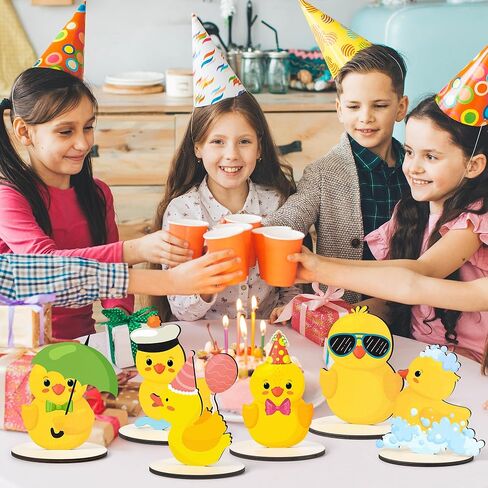 6 Pcs Yellow Duck Wooden Centerpieces Funny Little Duck Figurines Bubble Bath Theme Tabletop Decorations for Baby Shower Birthday Nursery Party Tiered Tray Farmhouse Desk Home Rustic Wood Decor in Saudi Arabia