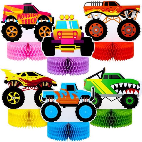 Sumind 6 Pieces Truck Centerpieces Birthday Decorations Truck Honeycomb Table 3D Double Sided Table Toppers Decorations Party Supplies for Baby Shower in Kuwait