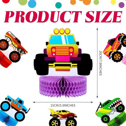 Sumind 6 Pieces Truck Centerpieces Birthday Decorations Truck Honeycomb Table 3D Double Sided Table Toppers Decorations Party Supplies for Baby Shower in Kuwait