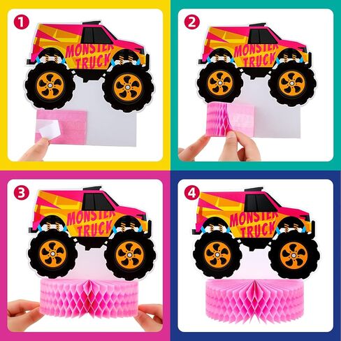Sumind 6 Pieces Truck Centerpieces Birthday Decorations Truck Honeycomb Table 3D Double Sided Table Toppers Decorations Party Supplies for Baby Shower in Kuwait