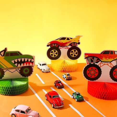 Sumind 6 Pieces Truck Centerpieces Birthday Decorations Truck Honeycomb Table 3D Double Sided Table Toppers Decorations Party Supplies for Baby Shower in Kuwait