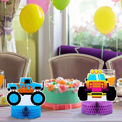 Sumind 6 Pieces Truck Centerpieces Birthday Decorations Truck Honeycomb Table 3D Double Sided Table Toppers Decorations Party Supplies for Baby Shower in Kuwait
