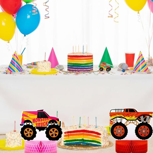 Sumind 6 Pieces Truck Centerpieces Birthday Decorations Truck Honeycomb Table 3D Double Sided Table Toppers Decorations Party Supplies for Baby Shower in Kuwait