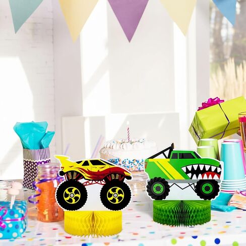 Sumind 6 Pieces Truck Centerpieces Birthday Decorations Truck Honeycomb Table 3D Double Sided Table Toppers Decorations Party Supplies for Baby Shower in Kuwait