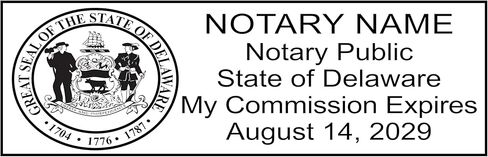 Delaware Notary Stamp | Shiny S-854 Self Inking Stamp (Green Body) 2.3x0.81" Rectangular Imprints with Delaware State Seal Image in Kuwait