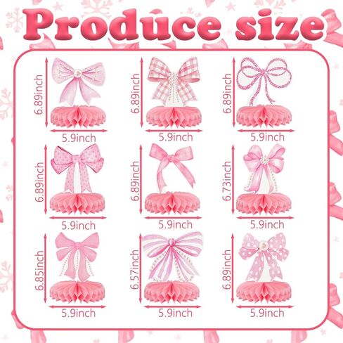 9Pcs Pink Bow Party Honeycomb Centerpieces Decorations, 3D Coquette Birthday Decorations, Pink Bow Table Decor for Birthday Bachelorette Bridal Party in Kuwait