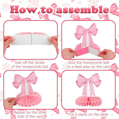 9Pcs Pink Bow Party Honeycomb Centerpieces Decorations, 3D Coquette Birthday Decorations, Pink Bow Table Decor for Birthday Bachelorette Bridal Party in Kuwait