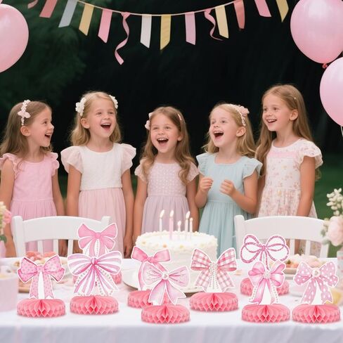 9Pcs Pink Bow Party Honeycomb Centerpieces Decorations, 3D Coquette Birthday Decorations, Pink Bow Table Decor for Birthday Bachelorette Bridal Party in Kuwait