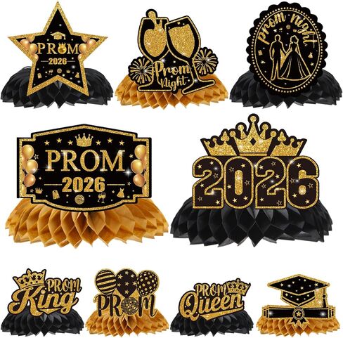 Prom Graduation Centerpieces for Tables - 9 Pcs 2026 Graduation Honeycomb Centerpieces Decor, Black Golden High School College Graduate Party Decorations, Prom Grad Table Decor Supplies in Saudi Arabia