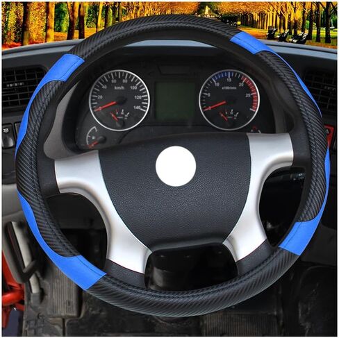 18 Inch Semi Truck Steering Wheel Cover - Carbon Fiber Pattern & Faux Leather, Anti-Slip Grip, Breathable Comfort for Long-Haul Drivers - Black Red in Saudi Arabia