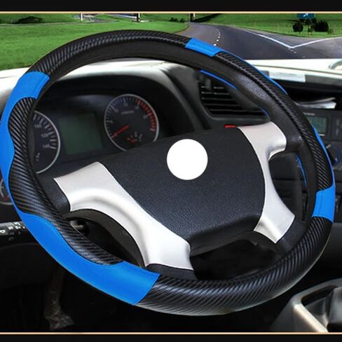 18 Inch Semi Truck Steering Wheel Cover - Carbon Fiber Pattern & Faux Leather, Anti-Slip Grip, Breathable Comfort for Long-Haul Drivers - Black Red in Kuwait
