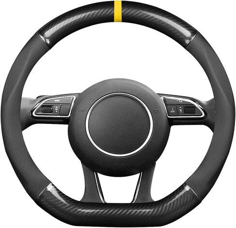 Ergocar غطاء عجلة قيادة السيارة واقي مانع للانزلاق رياضي على شكل حرف D من ألياف الكربون وجلد البولي يوريثان عالمي لقطر 38 سم (15 بوصة) in Kuwait