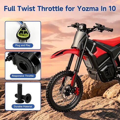 Electric Dirt Bike Throttle Replacement for Yozma In10 Valtinsu Strike Shadow SX, Full Twist Throttle Handle Grips for Yzma Yozama in 10 E Bike Electric Mini Dirt Bike Motorcycle 3 Pin Male in Saudi Arabia