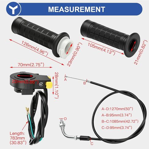 YOXUFA 2 السكتة الدماغية 50 "خنق كابل تويست مقبض خنق عدة استبدال للدراجة الآلية 80cc 49cc 100cc 50cc أجزاء دراجة المحرك مع 7/8" 22 مم المقود in Kuwait