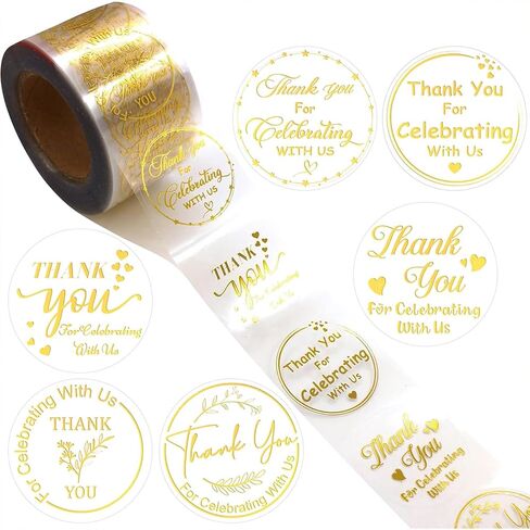 500Pcs Thank You Clear Roll Stickers Gold Foil Seal Sticker Thank You for Celebrating with Us Design Envelope Stickers Gold Round Adhesive Label Stickers Decals for Wedding Card Invitations Envelope in Saudi Arabia