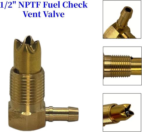 1/2" NPTF Fuel Check Valve Vent, Fuel Gas Tank Rollover Vent Valve Assembly, 5/16" ID Hose Threads Fuel Valve Only Apply to NPTF Thread in Kuwait