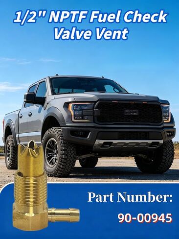 1/2" NPTF Fuel Check Valve Vent, Fuel Gas Tank Rollover Vent Valve Assembly, 5/16" ID Hose Threads Fuel Valve Only Apply to NPTF Thread in Kuwait