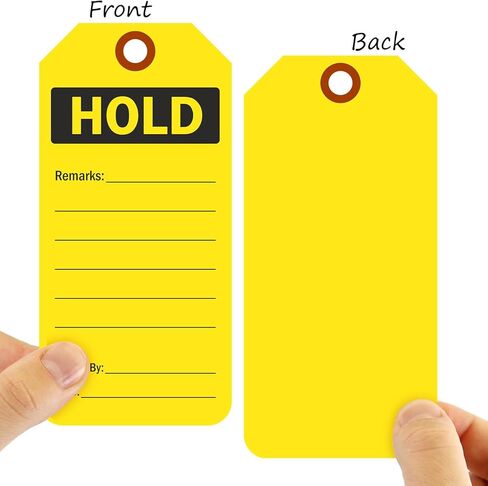 SmartSign 100 عبوة من علامات "Hold" باللون الأصفر الفلورسنت في صندوق، 3 بوصة × 6.25 بوصة، علامات بطاقات سميكة للكتابة على 13pt، فتحة مزدوجة الجوانب، مثقوبة مسبقًا مع رقعة ألياف، للمعدات، وحالة المخزون in Kuwait