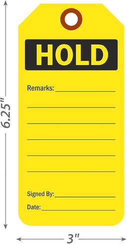 SmartSign 100 عبوة من علامات "Hold" باللون الأصفر الفلورسنت في صندوق، 3 بوصة × 6.25 بوصة، علامات بطاقات سميكة للكتابة على 13pt، فتحة مزدوجة الجوانب، مثقوبة مسبقًا مع رقعة ألياف، للمعدات، وحالة المخزون in Kuwait