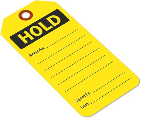 SmartSign 100 عبوة من علامات "Hold" باللون الأصفر الفلورسنت في صندوق، 3 بوصة × 6.25 بوصة، علامات بطاقات سميكة للكتابة على 13pt، فتحة مزدوجة الجوانب، مثقوبة مسبقًا مع رقعة ألياف، للمعدات، وحالة المخزون in Kuwait