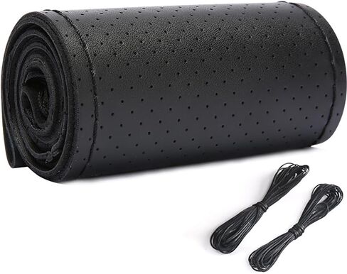 Cowhide Leather Car Steering Wheel Cover Big Trucks Big Buses, 17 1/4-18 Inch Universal Stitch On Wrap, DIY with Needle & Thread (Black Perforate, XXL) in Saudi Arabia