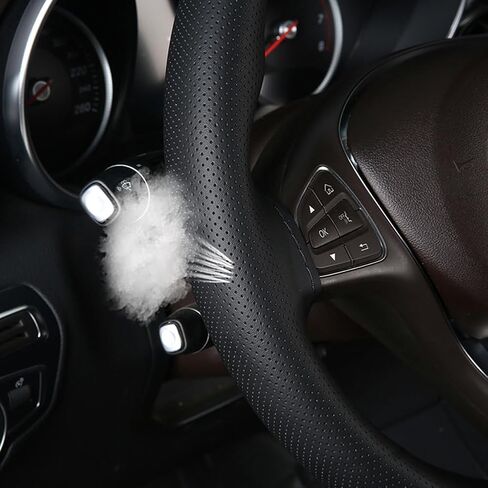 Cowhide Leather Car Steering Wheel Cover Big Trucks Big Buses, 17 1/4-18 Inch Universal Stitch On Wrap, DIY with Needle & Thread (Black Perforate, XXL) in Saudi Arabia