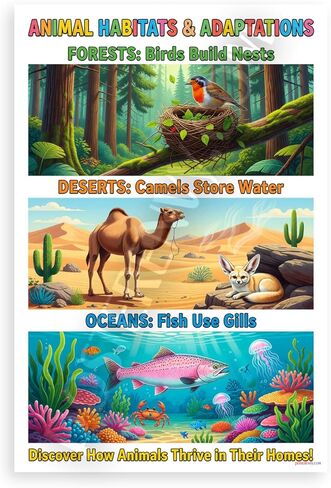 Animal Habitats and Adaptations Forests Deserts Oceans Educational 12x18 US Made Poster in Saudi Arabia