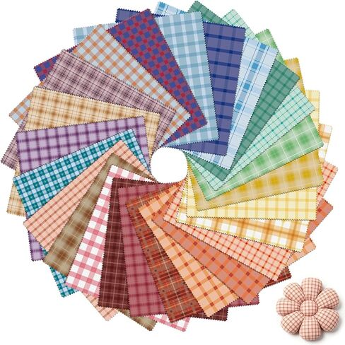 24 Pieces 10''x10'' Quilting Fabric, Patterned Fabric Squares for Sewing DIY Patchwork Craft Supplies (Gingham and Plaid) in Saudi Arabia