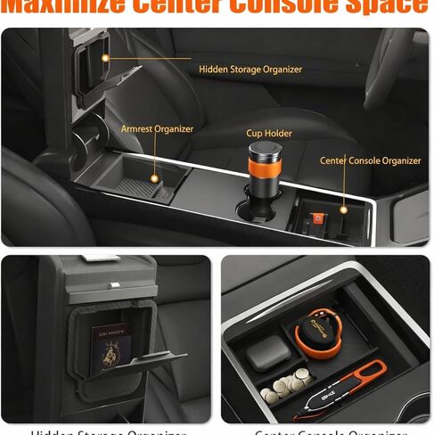 Center Console Organizer for Tesla Model Y Juniper (2025–2026) & Model 3 Highland (2024–2025) | Double-Layer Sliding Tray | Noise-Free | Premium 4-Piece Set in Kuwait