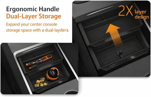Center Console Organizer for Tesla Model Y Juniper (2025–2026) & Model 3 Highland (2024–2025) | Double-Layer Sliding Tray | Noise-Free | Premium 4-Piece Set in Kuwait