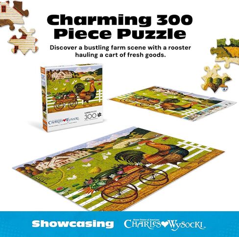 Buffalo Games Charles Wysocki Rooster Express 300 Piece Jigsaw Puzzle - Rectangular, 21.25 x 15 in - 300 Piece Puzzles for Adults - Easy Grip - Reference Poster Included in Kuwait