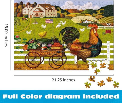 Buffalo Games Charles Wysocki Rooster Express 300 Piece Jigsaw Puzzle - Rectangular, 21.25 x 15 in - 300 Piece Puzzles for Adults - Easy Grip - Reference Poster Included in Kuwait