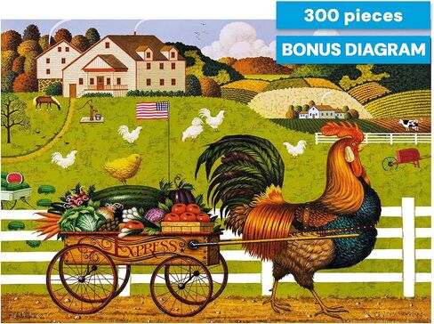 Buffalo Games Charles Wysocki Rooster Express 300 Piece Jigsaw Puzzle - Rectangular, 21.25 x 15 in - 300 Piece Puzzles for Adults - Easy Grip - Reference Poster Included in Kuwait