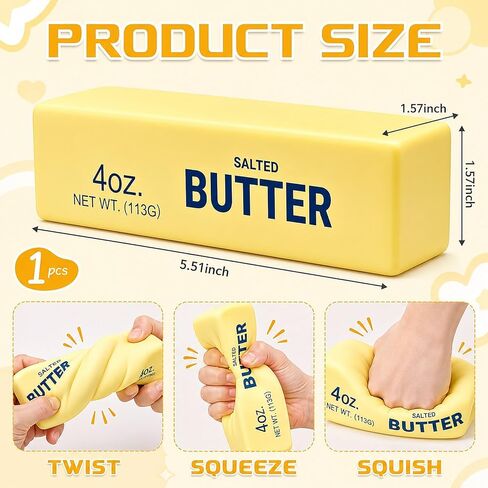 Butter Squishy Toy, Slow Rising Fake Butter Squeeze Toy, Soft Food Squishy Fidget Toy for Desk, Funny Gag Gift for Adults Teens in Saudi Arabia