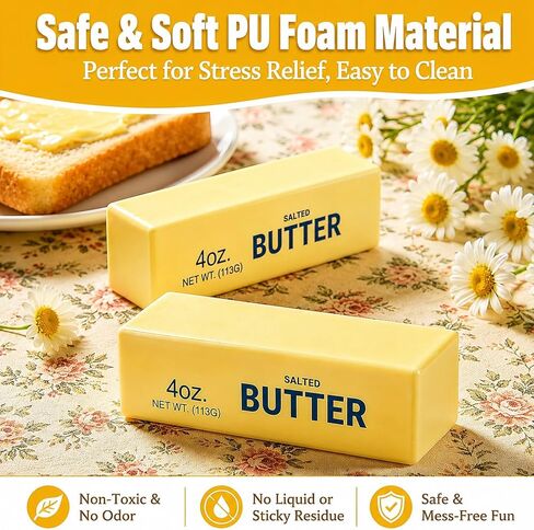 Butter Squishy Toy, Slow Rising Fake Butter Squeeze Toy, Soft Food Squishy Fidget Toy for Desk, Funny Gag Gift for Adults Teens in Saudi Arabia