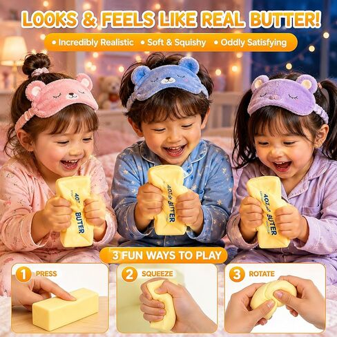 Butter Squishy Toy, Slow Rising Fake Butter Squeeze Toy, Soft Food Squishy Fidget Toy for Desk, Funny Gag Gift for Adults Teens in Saudi Arabia