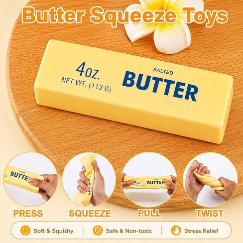 Butter Squishy Toy, Slow Rising Fake Butter Squeeze Toy, Soft Food Squishy Fidget Toy for Desk, Funny Gag Gift for Adults Teens in Saudi Arabia