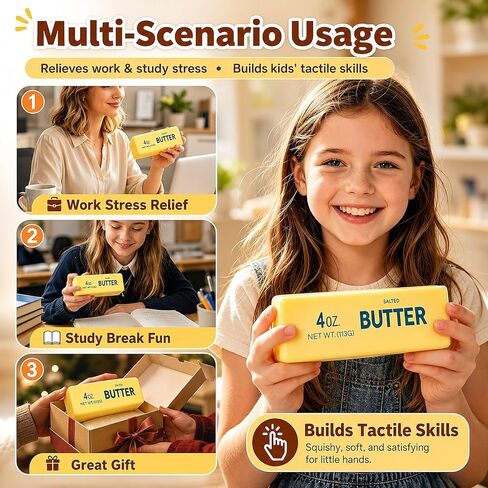 Butter Squishy Toy, Slow Rising Fake Butter Squeeze Toy, Soft Food Squishy Fidget Toy for Desk, Funny Gag Gift for Adults Teens in Saudi Arabia
