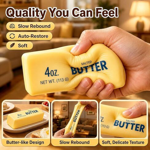 Butter Squishy Toy, Slow Rising Fake Butter Squeeze Toy, Soft Food Squishy Fidget Toy for Desk, Funny Gag Gift for Adults Teens in Saudi Arabia