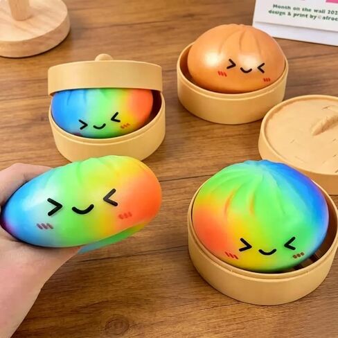 Colorful Dumpling Squishy, Rainbow Dumplings with Steamer Box, Squishy Dumpling Mystery Box, Sensory Stress Relief Toy, Anxiety Relief Toy, Soft Squeeze Easter Gifts for Teens in Kuwait