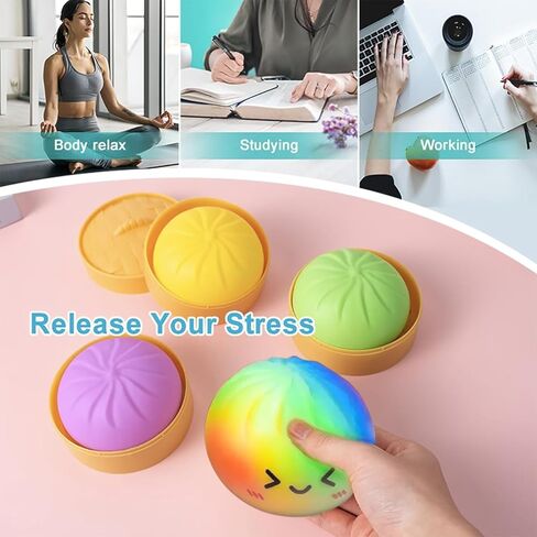 Colorful Dumpling Squishy, Rainbow Dumplings with Steamer Box, Squishy Dumpling Mystery Box, Sensory Stress Relief Toy, Anxiety Relief Toy, Soft Squeeze Easter Gifts for Teens in Kuwait