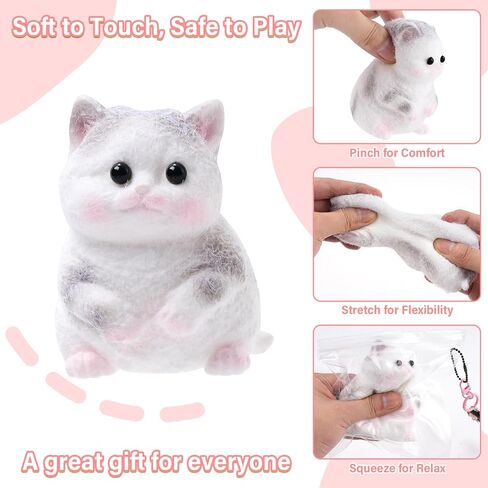 Handmade Cat Squishy Toy, Soft Cat Squeeze Toy for Adults, Stress Relief Squishy Cat Toy, Funny Desk Gifts, Travel & Office Relaxation Toy in Saudi Arabia