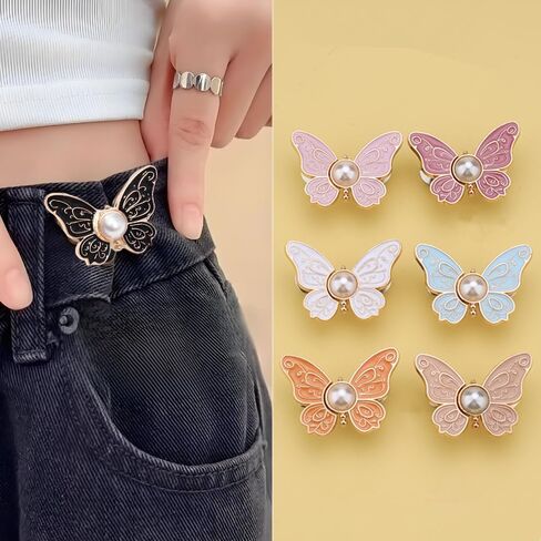 Dukars Jean Buttons for Loose Jeans, No Sew Adjustable Pant Waist Tightener, Instant Detachable Pants Clips to Tighten Waist (8 Pack-butterfly) in Saudi Arabia