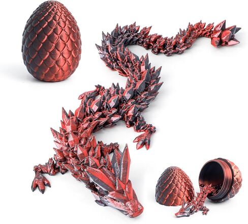 3D Printed Dragon Egg - Glow Blue - 12in Large Fidget Toy, Flexible Articulated Crystal Dragon Inside,Figurine Decor, Executive Desk Toy, Dinosaur Toys for Kids 8-12 Gift in Kuwait