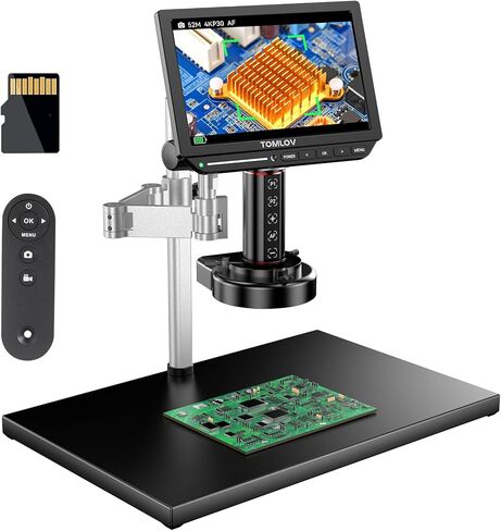 مجهر التركيز التلقائي TOMLOV 4K TM4K-AF Max، مجهر رقمي HDMI مقاس 10.1 بوصة مع ذراع مرن دوار، مجهر لحام صغير لإصلاح الإلكترونيات، مجهر عملة خطأ 52 ميجابكسل رؤية كاملة، ضوء حلقة، 64 جيجا in Saudi Arabia